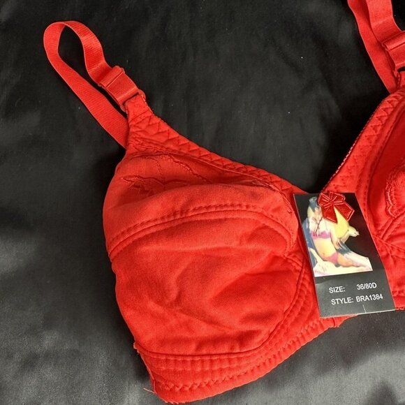 Red Bra 28C No Underwire Soft Comfortable Fit With Embroidered Floral Grapes - Picture 2 of 10